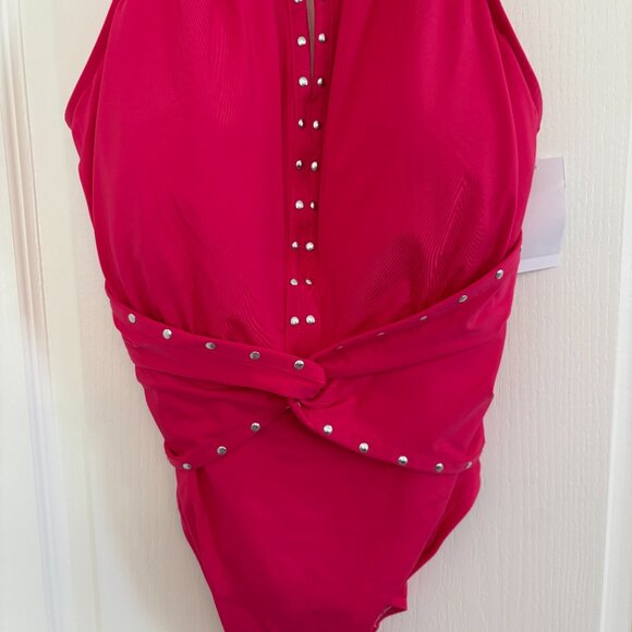 Magicsuit by Miraclesuit Riveted Diana Swimsuit 1-PC Coral Rose Pink Size 16 NEW - Picture 6 of 10
